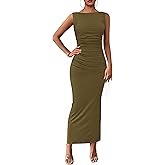 PRETTYGARDEN Women's 2026 Summer Semi Formal Midi Dresses Sleeveless Ruched Bodycon Long Elegant Cocktail Wedding Guest Dress