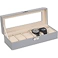 NEX Watch Case, 6 Slot Leather Watch Box Display Case Organizer Glass Jewelry Storage