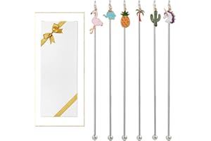 GARYVAULT 6Pcs DIY Cocktail Stirrers Swizzle Sticks Stainless Steel 7.5" Coffee Beverage Stir Sticks with tropic charms for Mixing Cocktail, Hot Cocoa, Creamer
