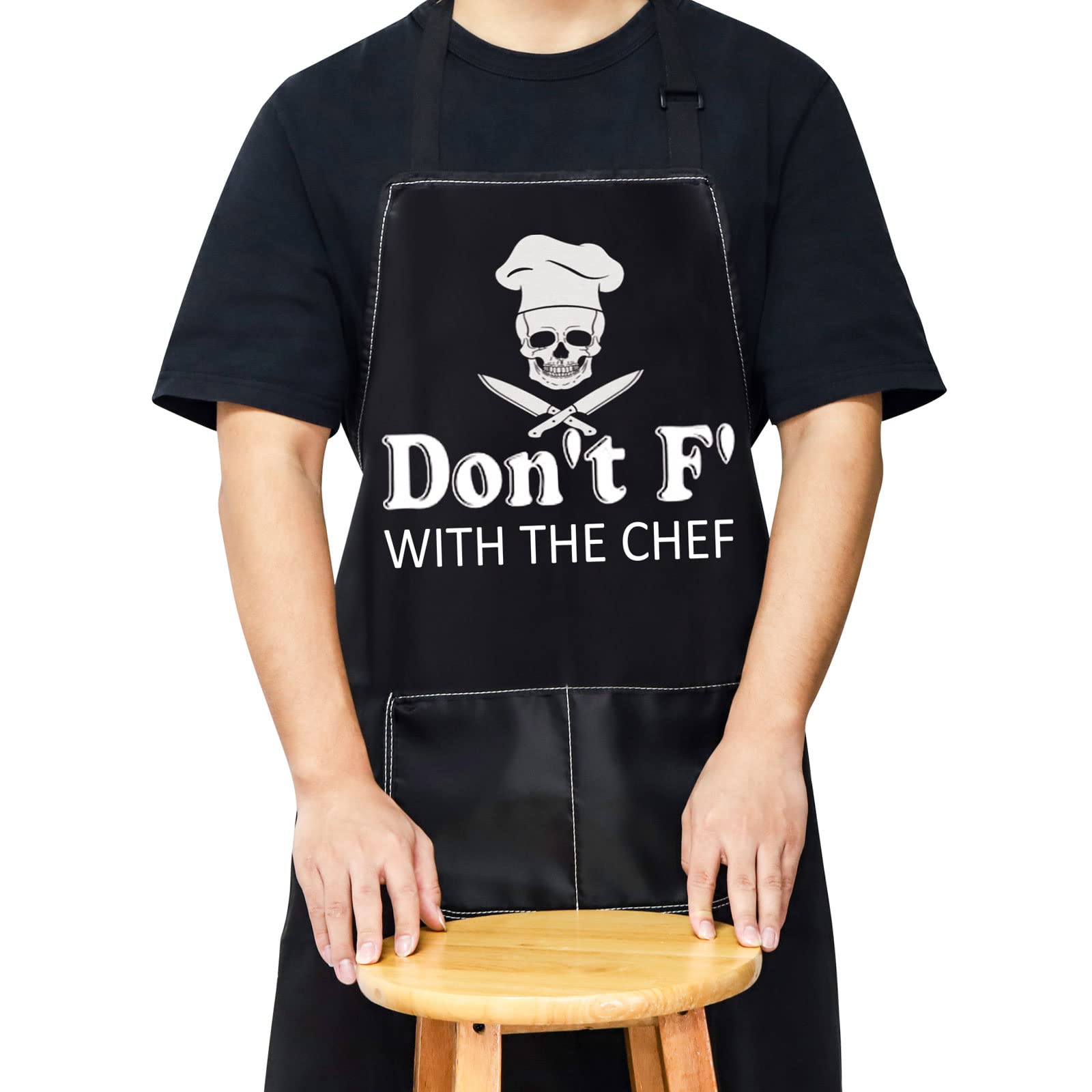 WZMPA Funny Chef Adjustable Kitchen Apron - Don't F' With The Chef - Baking, Grilling Aprons for Dad, Men - Medium