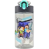 HOX Minecraft Reusable Drinks Bottle | BPA-free Plastic Lightweight Water Bottle with Carry Loop | Removable straw & spills Proof | Gift for Minecraft fan | Licensed Merchandise 600ML