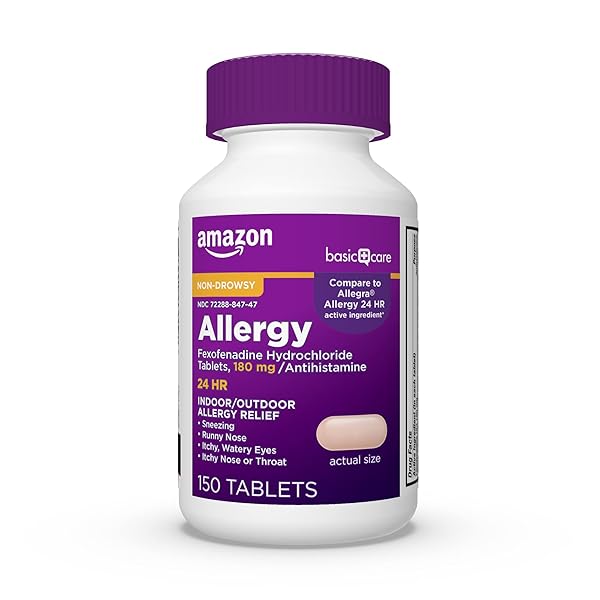 AMAZON BASIC CARE ALL DAY ALLERGY RELIEF, FEXOFENADINE HYDROCHLORIDE TABLETS, 180 MG, ANTIHISTAMINE, NON-DROWSY, 24-HOUR RELIEF, 150 COUNT