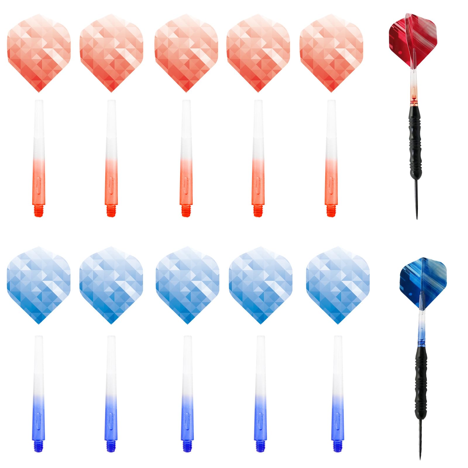 KASESSS 12 PCS 2-In-1 Integrated Dart Flights, Highly Quality Dart Flights and Stems All in One, Dart Flight and Shaft System Stable, Fusion Dart Flights Red/Blue, Integrated Dart Flights and Stems