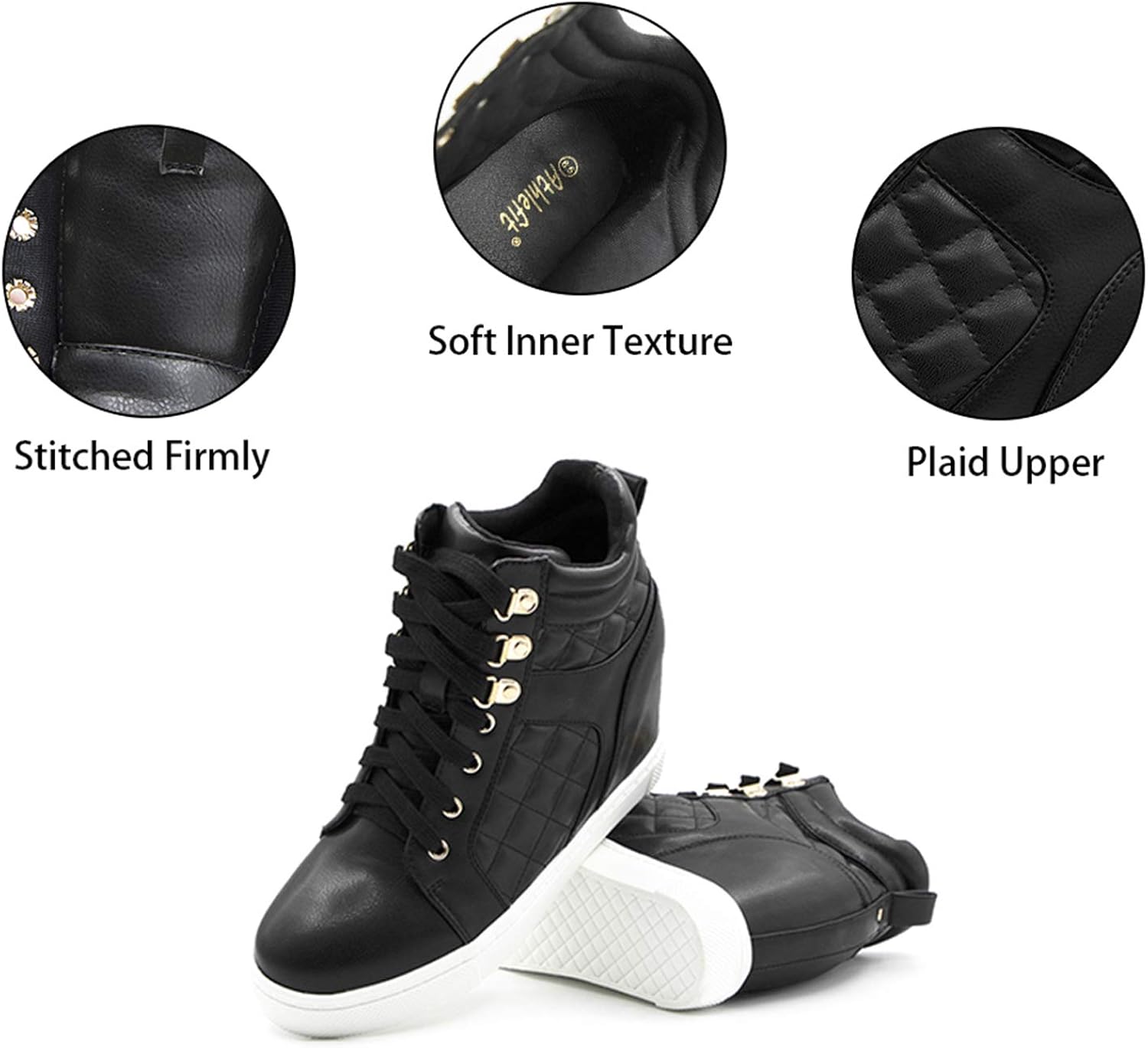  | Athlefit Women's Hidden Wedge Sneakers Shoes Lace Up Fashion Wedge Sneakers | Fashion Sneakers