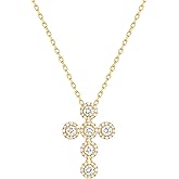 CRITI RORA 0.5-1 Carat Lab Grown Diamond Cross Necklace for Women,18 inch Cable Chain with Spring Buckle,14K Gold-plated Sterling Silver Cross Pendant Necklace