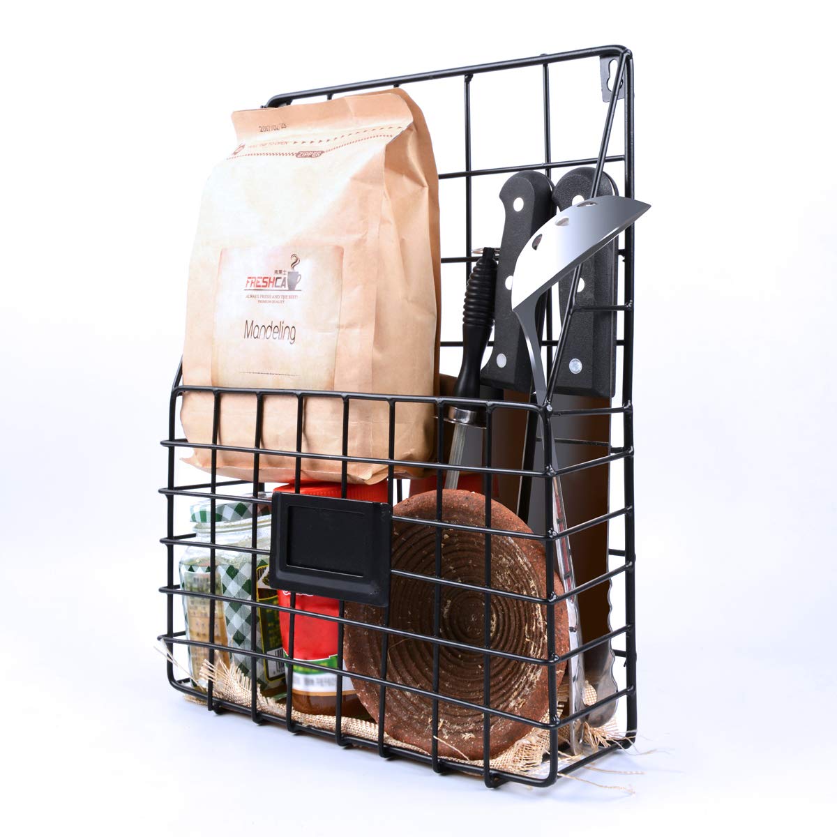 Pulatree Wall File Holder, Multi Purpose Wall Mount Hanging Folder Mail Organizer with Rail Metal Wire Baskets Hooks Rustic Industrial Style Black