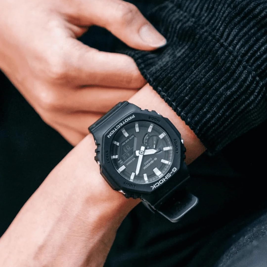 Casio Men GA-2100-1AER G-Shock Carbon Core Octagon Series Watch -Black, Black, Strap.