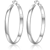EXGOX 5mm Wide Gold Hoop Earrings for Women,Sterling Silver Hoop Earrings Large Silver Hoop Earrings Hypoallergenic Lightweight 14K Real Gold Plated Big Hoop Earrings for Women 30/40/50/60/70mm