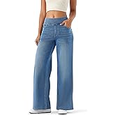 Women's High Rise Wide Leg Jeggings - Stretch Pull On Jeans-Style Pants, Soft Denim with Pockets