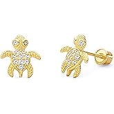 14k Yellow OR White Gold Turtle Stud Earrings with Screw Back