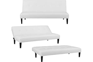 Naomi Home Tufted Futon Sofa Bed, Faux Leather Futon Couch, Modern Convertible Folding Sofa Bed Couch with Wooden Legs, Reclining Small Couch Bed, Durable and Sturdy Futon, White