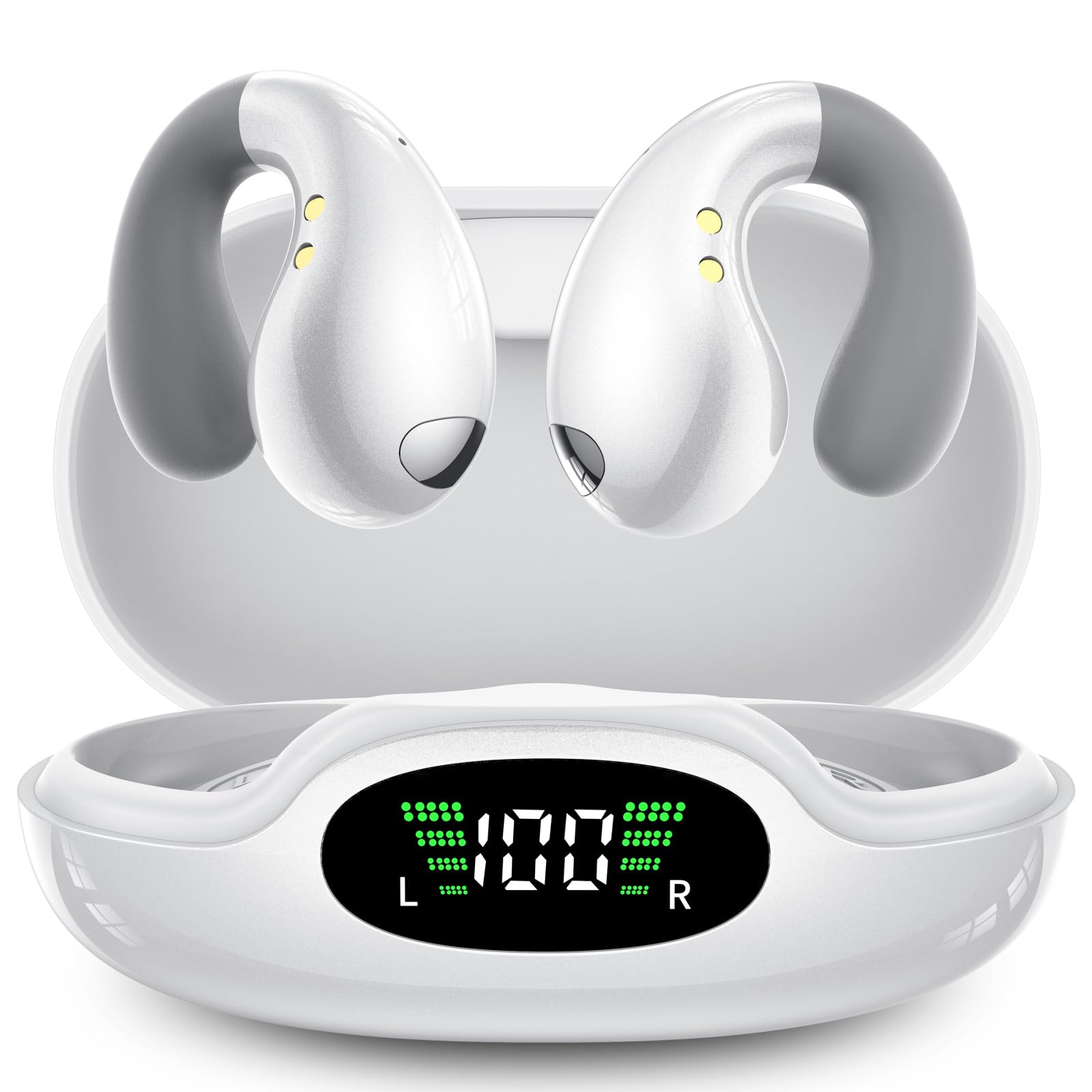 Photo 1 of ***STOCK PHOTO FOR REFERENCE ONLY***
Boytond Ultra Open Ear Earbuds - Ergonomic Clip-On Earbuds, Small Bone Conduction Over-The-Ear Headphones with Waterproof Design, Perfect Running Headphones for Sports and Fitness, Pearl White