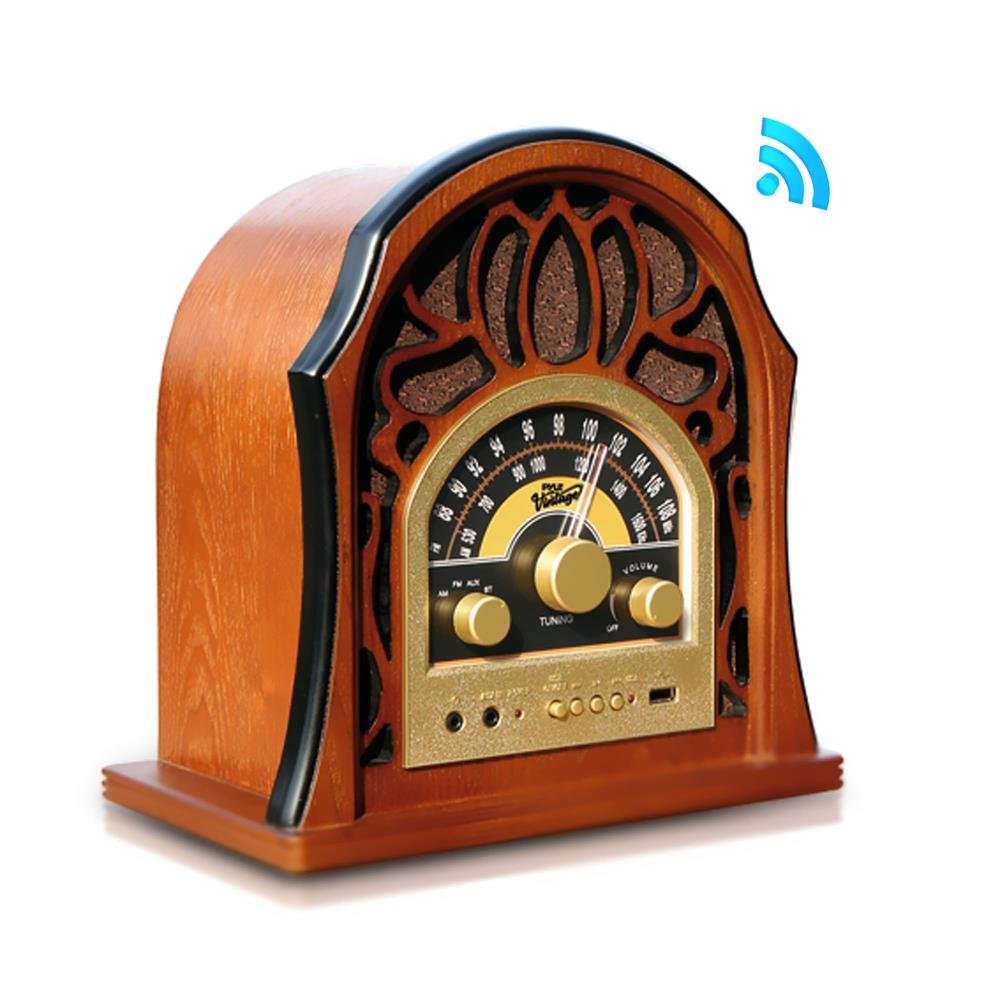 Pyle Retro Speaker Vintage Radio - Classic Style Stereo, Wireless Bluetooth Receiver Speakers, Built-in Full Range Sound System Reproduction, USB, MP3 Player, AM/FM Tuner - PUNP37BT Walnut by Pyle