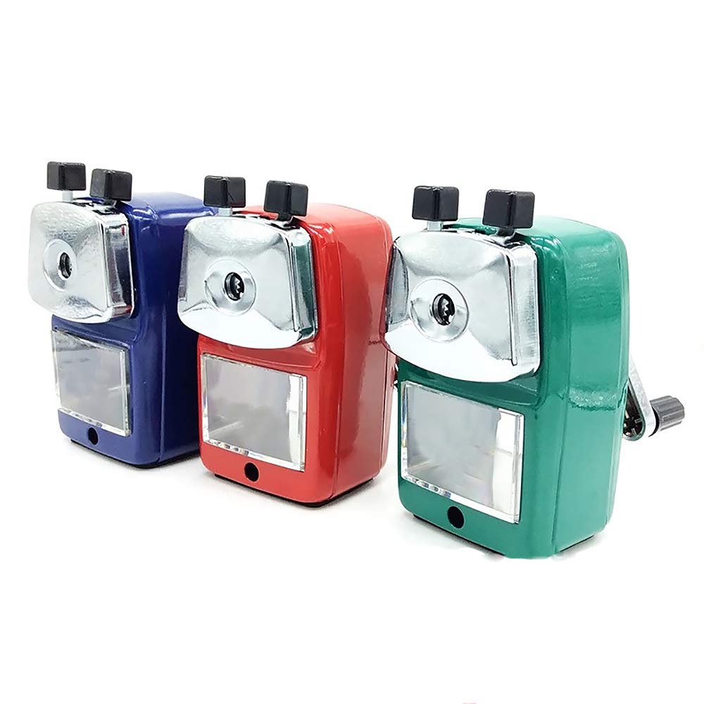 Desktop Sharpener Metal Desktop Pencil Sharpener Rotary Pencil-Metal Heavy Duty Body for Office Study Child Student 3 Colors Random Color 11 * 8.5cm (Blue/Red/Green)