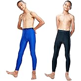 DEVOPS 2 Pack Youth & Boys Thermal Compression Baselayer Sport Tights Fleece Lined Pants & Long Sleeve Top