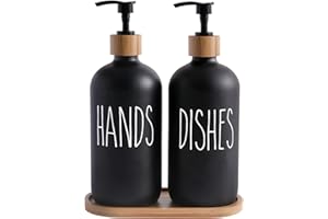 MOMEEMO Glass Soap Dispenser Set, Contains Hand Soap Dispenser and Dish Soap Dispenser, Suitable for Rustic Kitchen Decor. (Black)