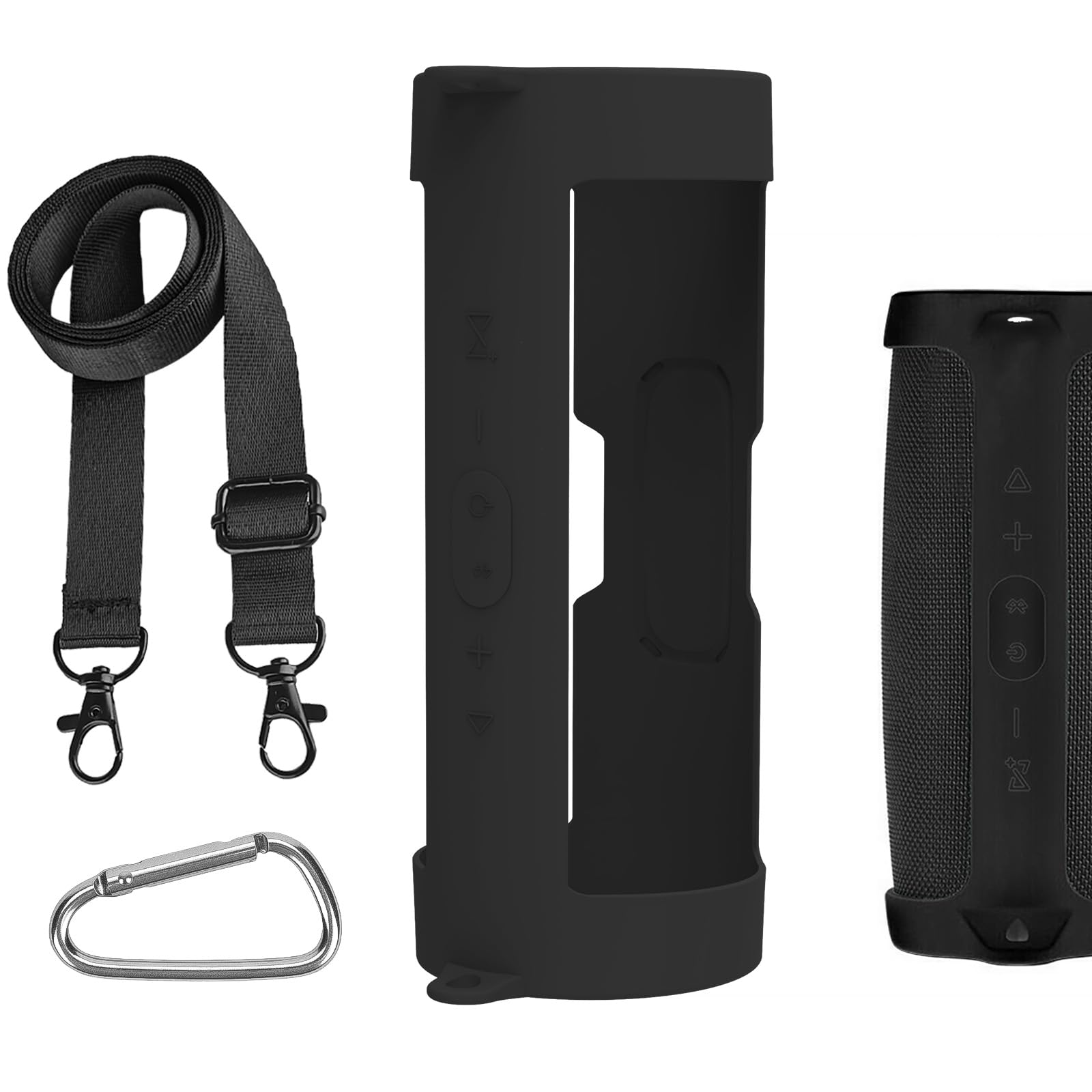 Geekria Silicone Speaker Case Cover Compatible with JBL Charge 5, Protective Waterproof Soft Skin, Replacement Portable Speakers Travel Carrying Sleeve with Shoulder Strap (Black)