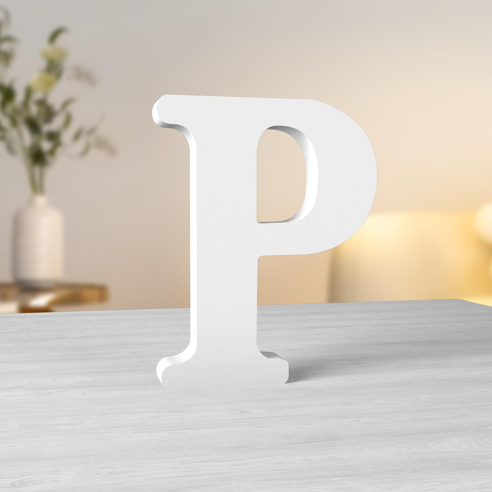 Aruatu 6 Inch White Wood Letters for Wall Decor - Unfinished Decorative Standing Letter Slices for Sign Board Decoration, Craft, Home Party Projects (P)