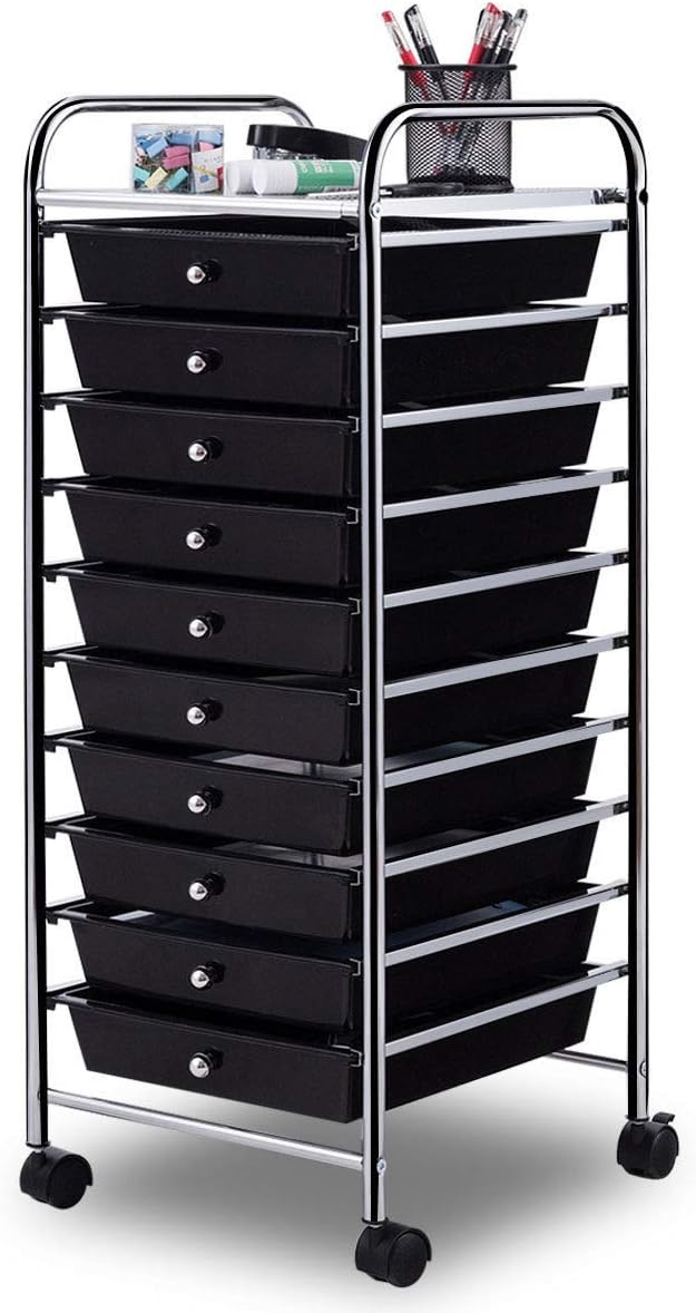 Giantex 10 Drawer Rolling Storage Cart Scrapbook Paper Office School Organizer (Black) : Office Products