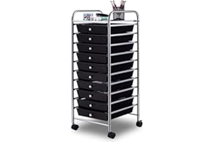 Giantex 10 Drawer Rolling Storage Cart Scrapbook Paper Office School Organizer (Black)