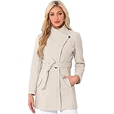 Allegra K Women's Classic Stand Collar Outwear Overcoat Long Sleeve Winter Belted Pea Coat