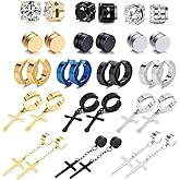 JEWPARK 16 Pairs Magnetic Earrings for Men Women 316L Stainless Steel Dangle Hoop Earring Magnet Earrings Clip On Non Pierced Earrings CZ Earring Set