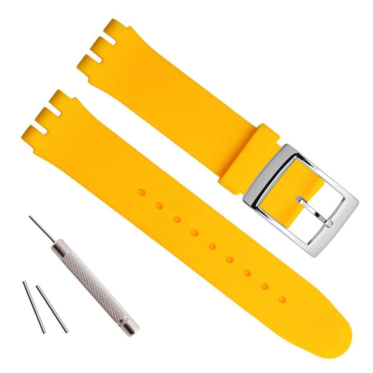 Silver Plated Stainless Steel Buckle Waterproof Silicone Rubber Watch Strap Watch Band (17mm, Canary) — image 1