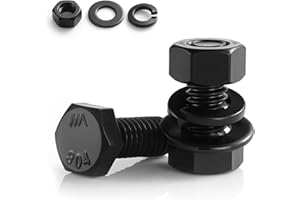 BNUOK 5/16-18 x 1" Hex Head Screws Bolts,Hex Nuts,Flat & Lock Washers,304 Stainless Steel 18-8,Black Zinc Plated,Fully Threaded(18 Sets)