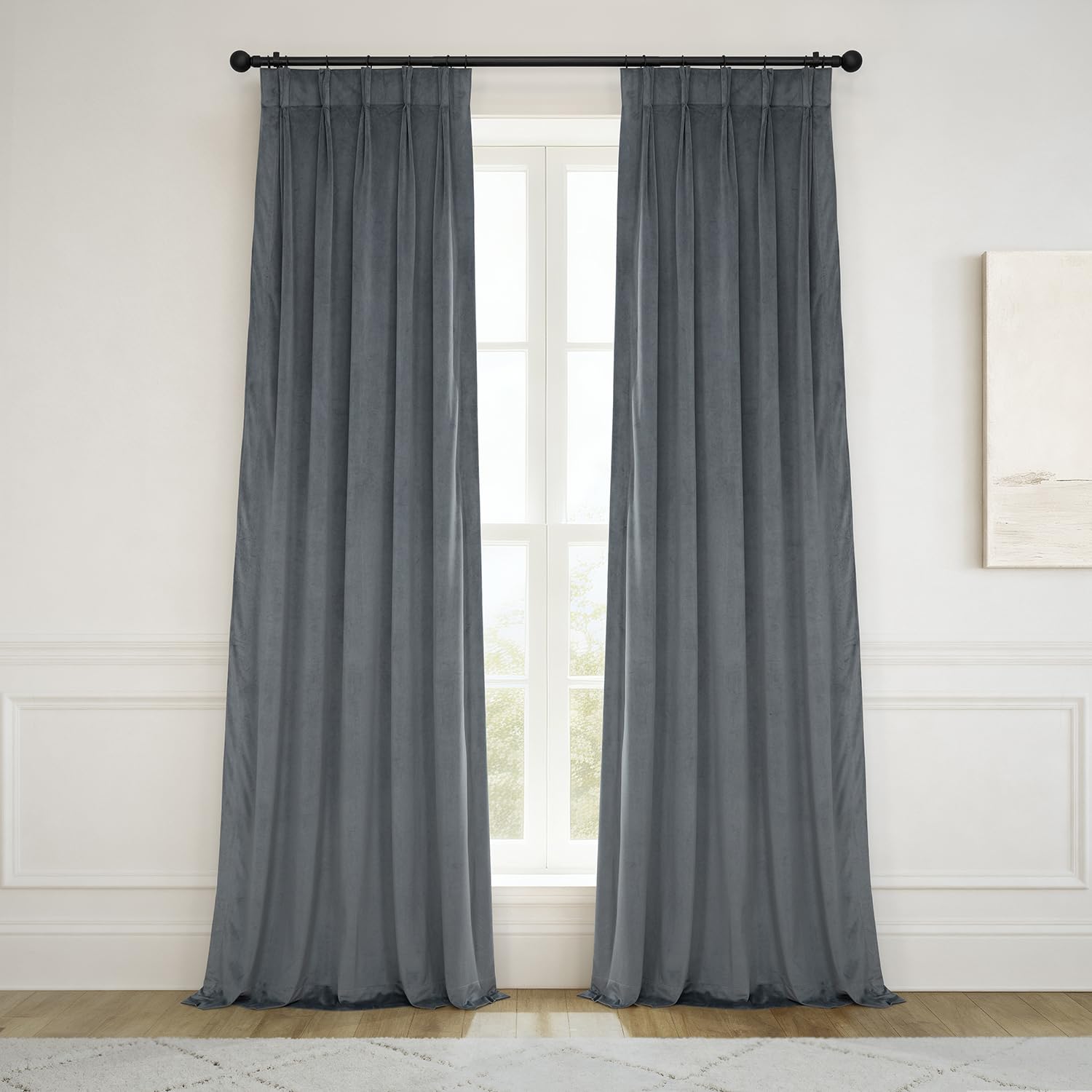 HPD Half Price Drapes Velvet Blackout Curtains/Drapes - 84 Inches Long 1 Panel Blackout Curtain Signature Pleated for Living Room & Bedroom - 25W X 84L, Natural Grey