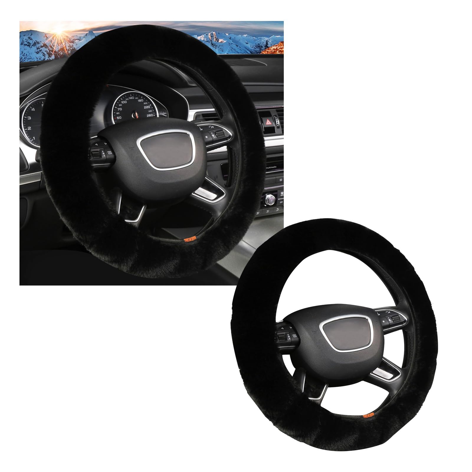 Photo 1 of Ziciner Elastic Fuzzy Steering Wheel Cover, 15'' Soft Steering Wheel Protector for Warm Winter, Anti-Slip Fluffy Car Wheel Covers, Universal Car Interior Decor Accessories for Women Men (Black)