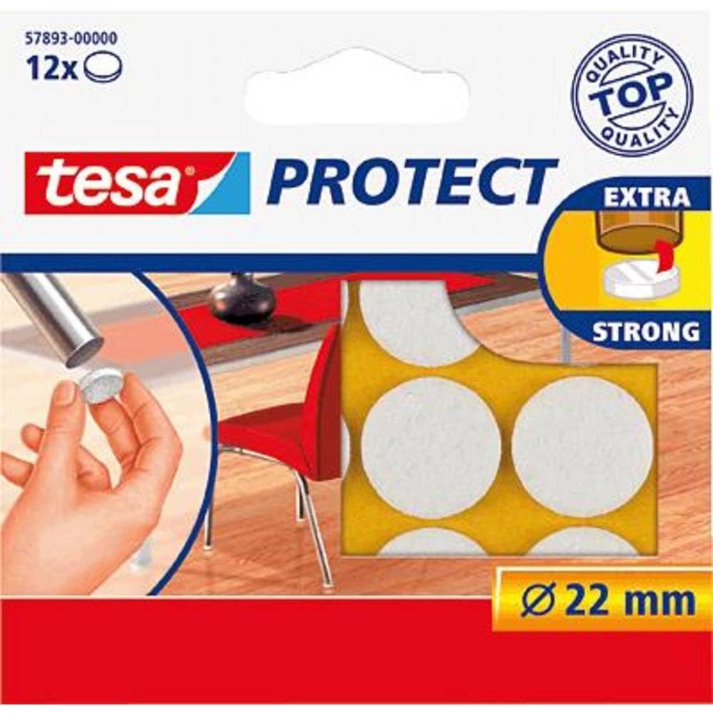 tesa UK Protect Anti Scratch Self Adhesive Felt 22 mm Dia - White, 12 Pads — image 1