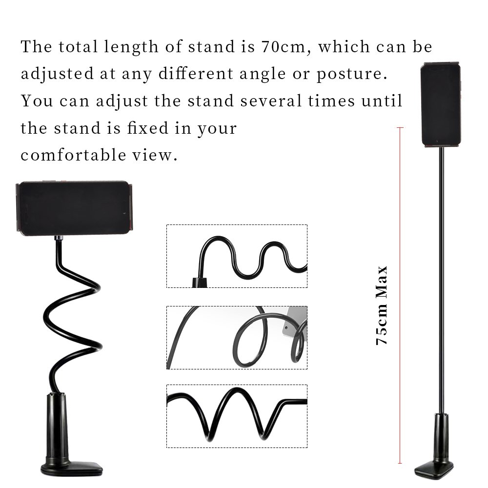 SHiZAK 360 Adjustable Gooseneck Tablet Phone Stand Cell Phone Holder, Flexible Long Lazy Arm Clip Clamp Phone Mount for iPad iPhone Series/Samsung Galaxy Series and More