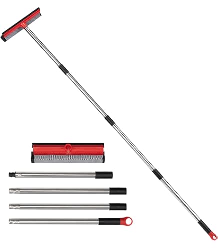 6.4FT Extendable 2-in-1 Window Squeegee & Scrubber - Adjustable Head, Streak-Free For High Windows, Mirrors, Cars