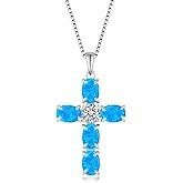 RGEMCY Opal Cross Necklace for Women 925 Sterling Silver Birthstone Cross Pendant Beautifully crafted cross for multiple occasions