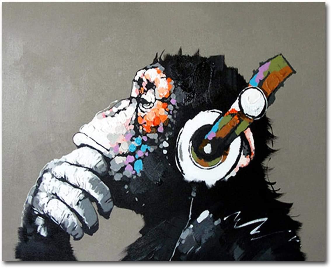 Oil Paintings Music Monkey with Headphone Abstract Canvas