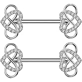 Pierced Owl 14GA 316L Stainless Steel CZ Crystal Infinity Heart Nipple Barbells, Sold as a Pair