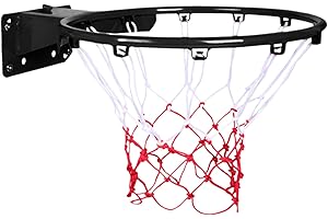 Basketball Rim Replacement, Basketball Rim 17.7inch Heavy Duty Hoop Wall Mounted Shock Absorbing Replacement for Driveway Bac