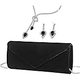 YYW 4 Pieces Women Evening Handbags Clutch Purses Shoulder Bag with Rhinestone Jewelry Set for Party Wedding