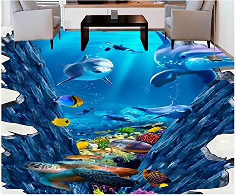Custom Flooring 3D Wallpapers Stereoscopic Sea Turtle Dolphin Bathroom Floor PVC Self Adhesive Wall Mural 3d papel de parede,D,1 m2