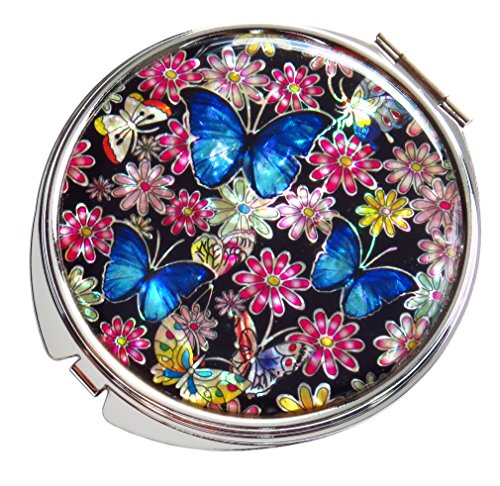 Seoul-Craft-Compact-Makeup-Mirror-Mother-of-Pearl-Metal-Dual-Folding-Magnify-Flowers-Butterfly-Design