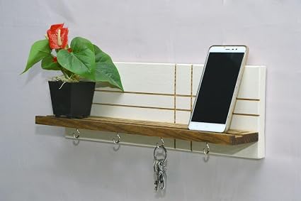 The Edge Interior Studio Wall Mounted Decor Shelf With Key Hooks White The Edge Interior Studio Wall Mounted Decor Wooden Pocket Wallet Key Holder Shelf With 4 Key Hooks Syp Amazon In Electronics