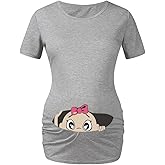 G-Amber Women Maternity Short Sleeves T Shirts Funny Graphic Side Ruching Tee Cute Tops for Pregnancy