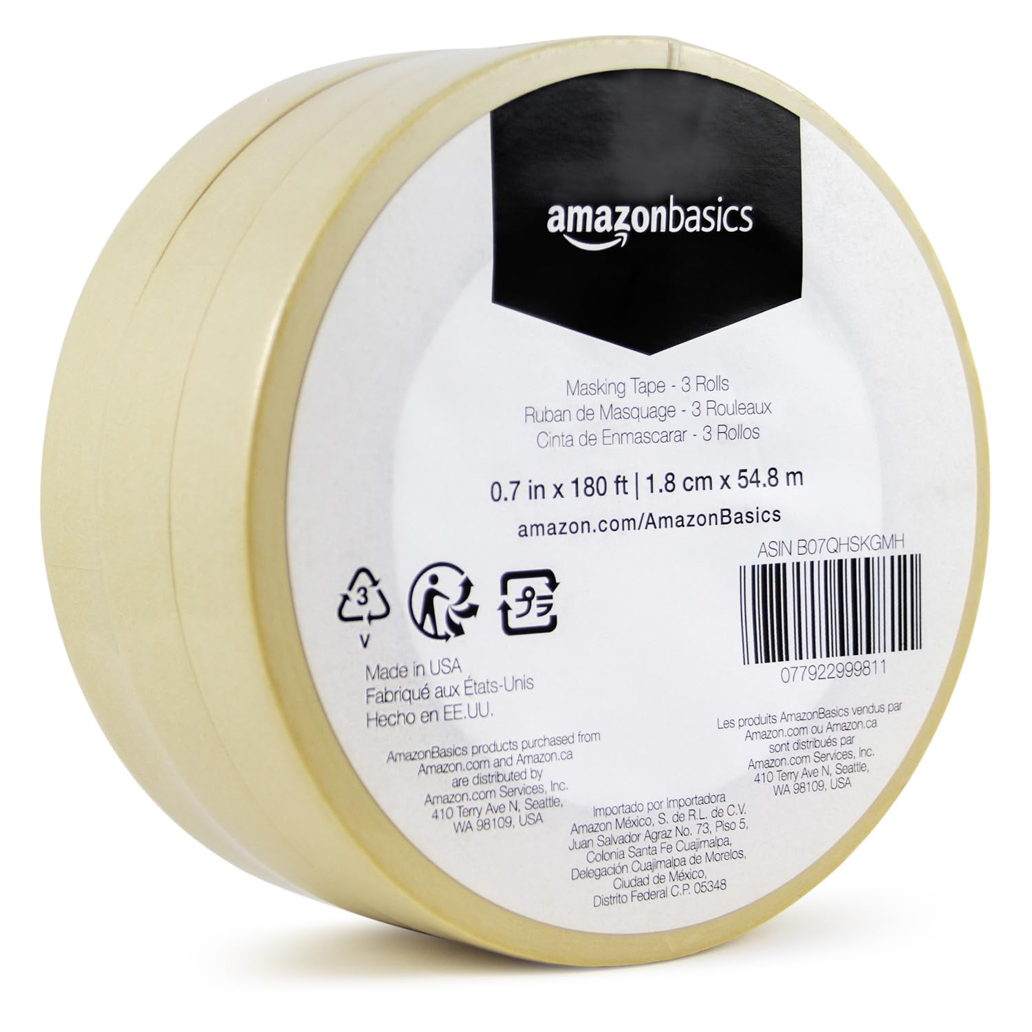 Photo 1 of Amazon Basics Masking Tape, Pack of 3 Rolls, Beige, 0.7 inch x 180 feet