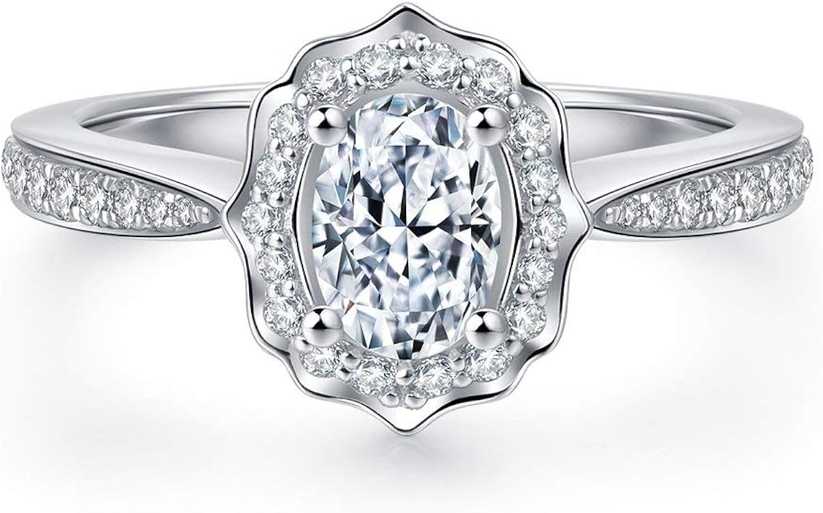 Hafeez Center Rhodium Plated Sterling Silver 4 Prong Set 7 5mm X 5 5mm Oval Cut Simulated Diamond Cz Solitaire Vintage Floral Engagement Ring Amazon Com