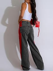 Angsuttc Wide Leg Jeans Women Colorblock High Rise
