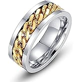 LEEYA NL11 8MM Stainless Steel Rings for Men Engagement Wedding Band Chain Ring, Size 7-13 (12, Gold)