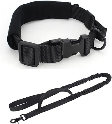 Juego de collar de perro grande y correa elástica táctica ...