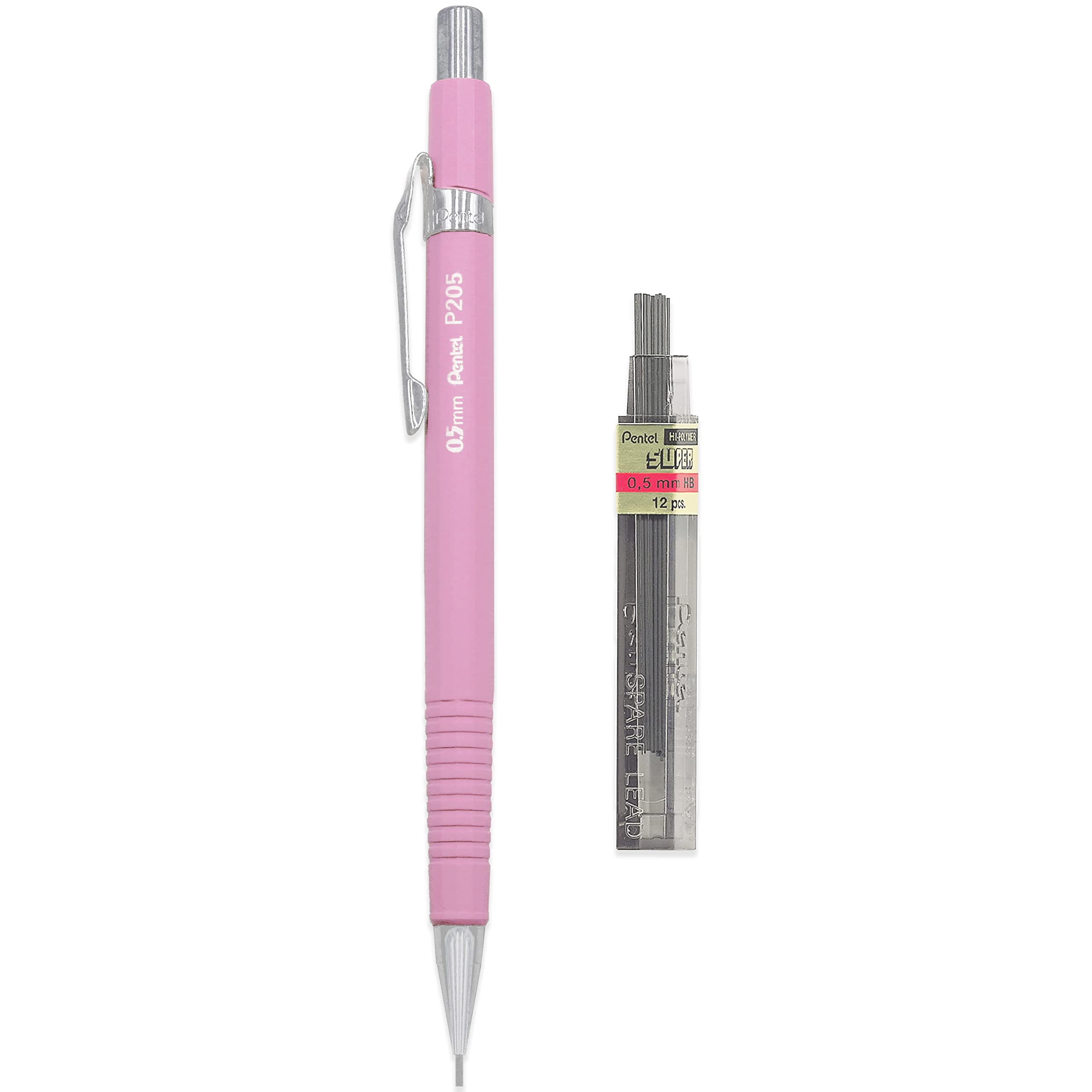 Pentel P205-97C Mechanical Automatic Pencil - Pastel Floral Range - Single + 12 HB 0.5mm Refill Leads (Pink)