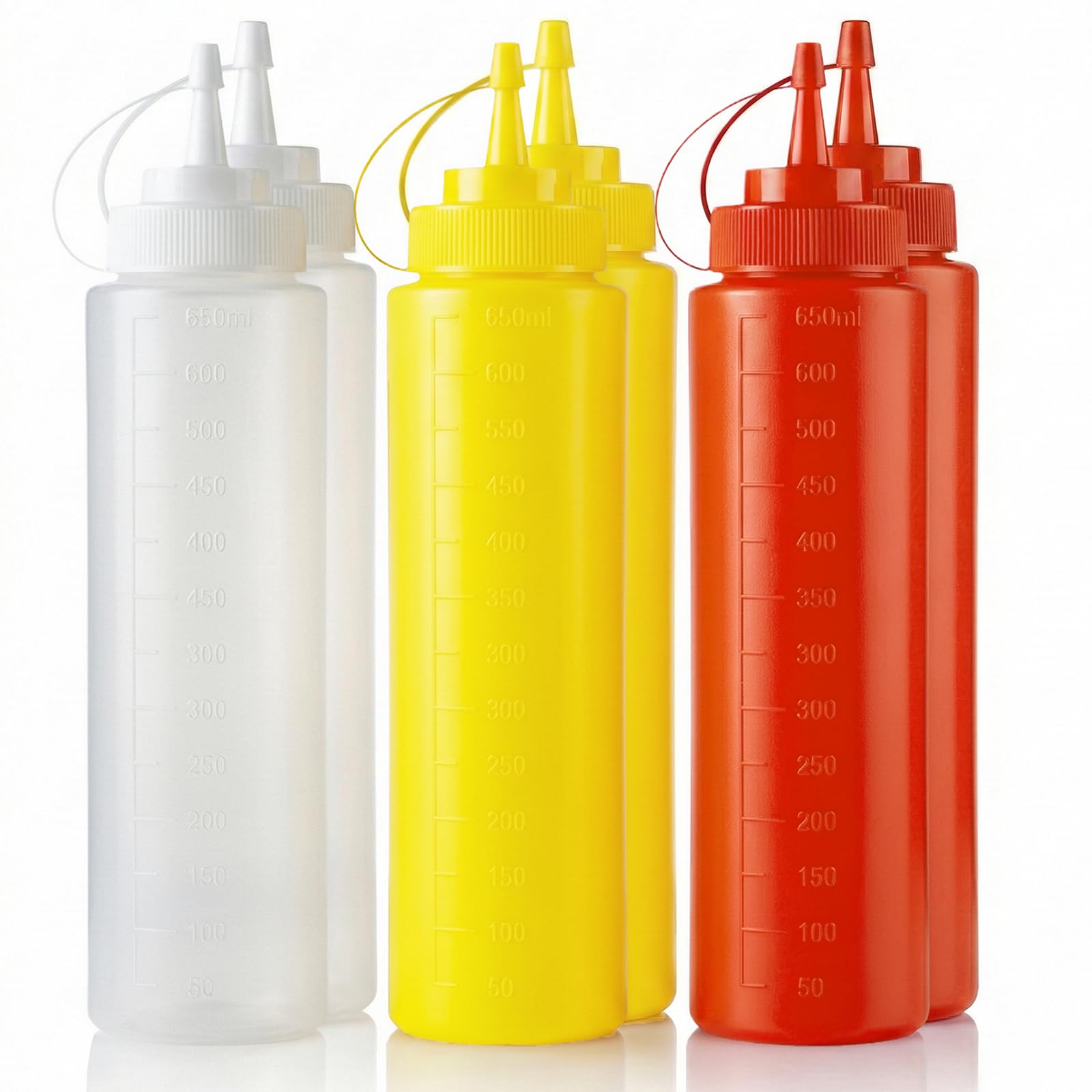 JinPhon Pack of 6 650 ml 24 oz Plastic Squeeze Bottles