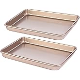 Barlket Small Cookie Sheet Pan 9x11 Inch, Nonstick Baking Tray 2-Pack, 0.8mm Thick Heavy Duty Carbon Steel, Gold – Oven Safe, Easy Clean, Bakeware Sets for Cookies, Roasting